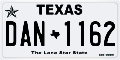 TX license plate DAN1162