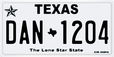 TX license plate DAN1204