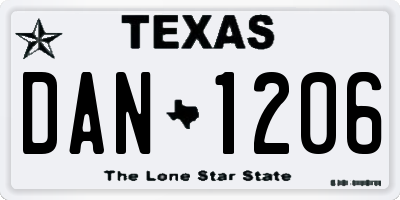TX license plate DAN1206