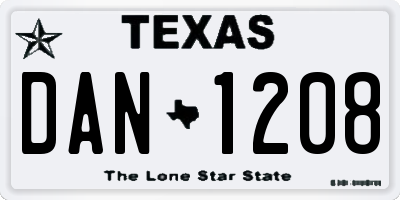 TX license plate DAN1208