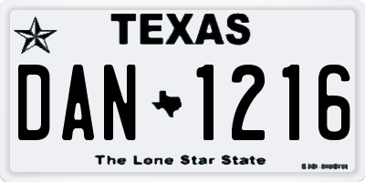 TX license plate DAN1216