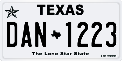 TX license plate DAN1223