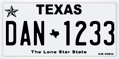 TX license plate DAN1233