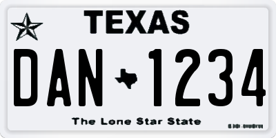 TX license plate DAN1234