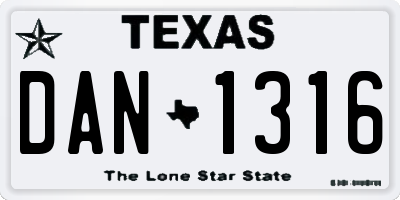 TX license plate DAN1316