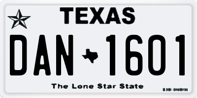 TX license plate DAN1601