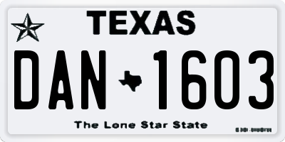 TX license plate DAN1603