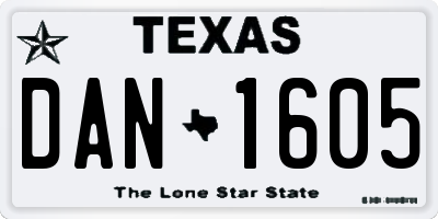 TX license plate DAN1605
