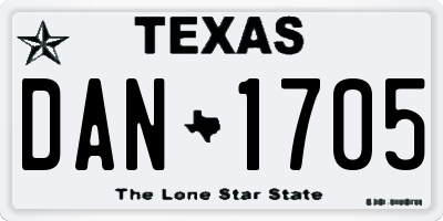 TX license plate DAN1705
