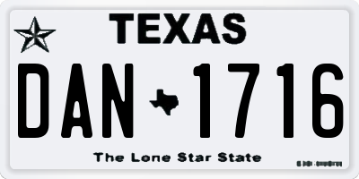 TX license plate DAN1716