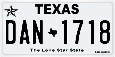 TX license plate DAN1718