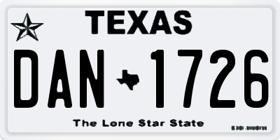 TX license plate DAN1726