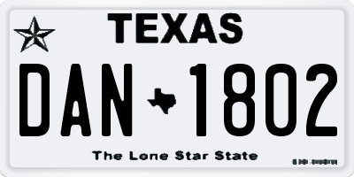 TX license plate DAN1802