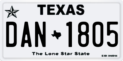 TX license plate DAN1805