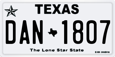 TX license plate DAN1807