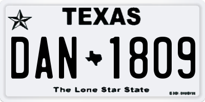 TX license plate DAN1809