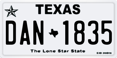 TX license plate DAN1835