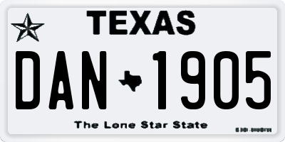 TX license plate DAN1905