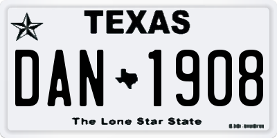 TX license plate DAN1908