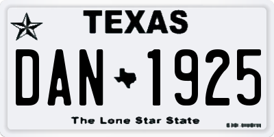 TX license plate DAN1925