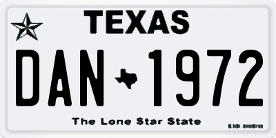TX license plate DAN1972