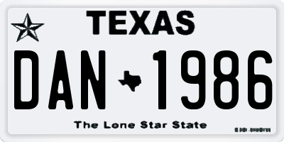TX license plate DAN1986