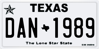TX license plate DAN1989
