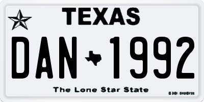 TX license plate DAN1992