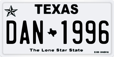 TX license plate DAN1996