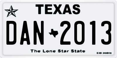 TX license plate DAN2013