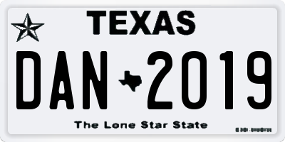 TX license plate DAN2019