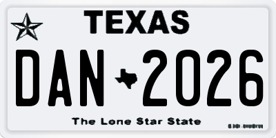 TX license plate DAN2026