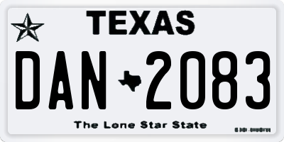 TX license plate DAN2083