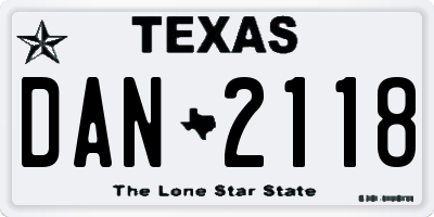 TX license plate DAN2118
