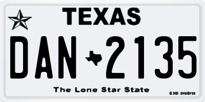 TX license plate DAN2135