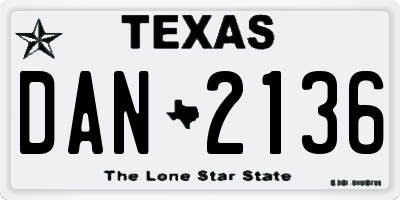 TX license plate DAN2136