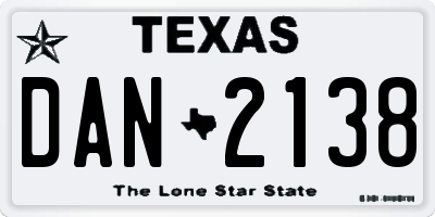 TX license plate DAN2138