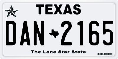 TX license plate DAN2165