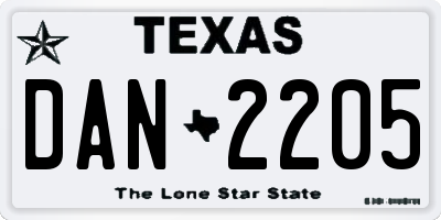 TX license plate DAN2205