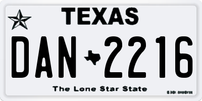 TX license plate DAN2216