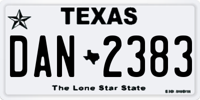 TX license plate DAN2383