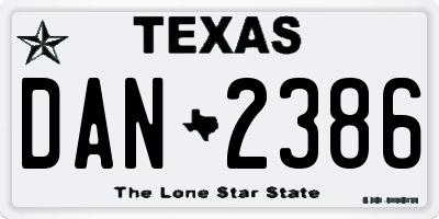 TX license plate DAN2386