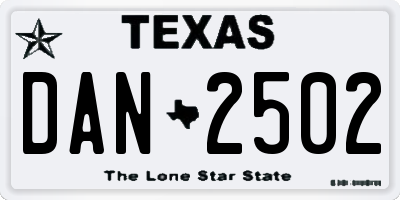 TX license plate DAN2502