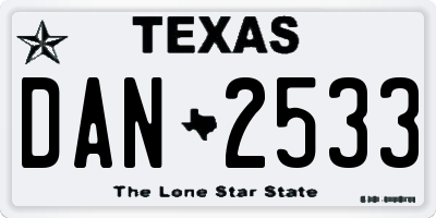 TX license plate DAN2533