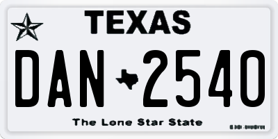 TX license plate DAN2540