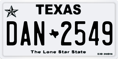 TX license plate DAN2549