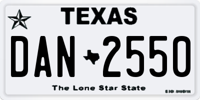 TX license plate DAN2550