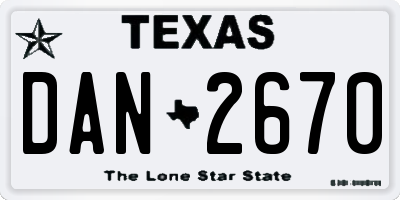 TX license plate DAN2670