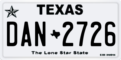 TX license plate DAN2726