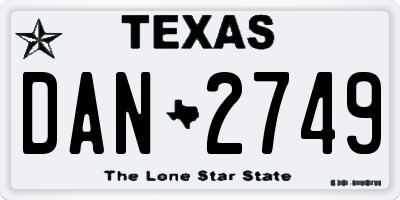 TX license plate DAN2749